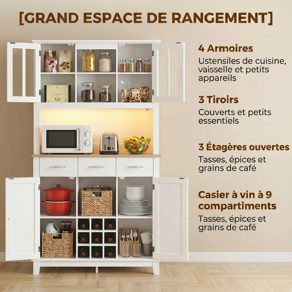 Buffet cucina con illuminazione LED ¨C zephmum ¨C bianco, vetro, ante, cassetti