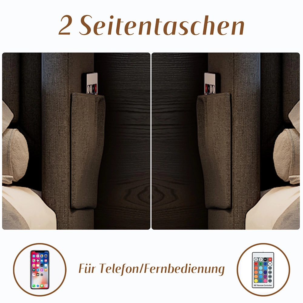 Letto a cassone per adulti - Xylo - 90x200 cm - Grigio - Testiera LED con USB C e rete a doghe