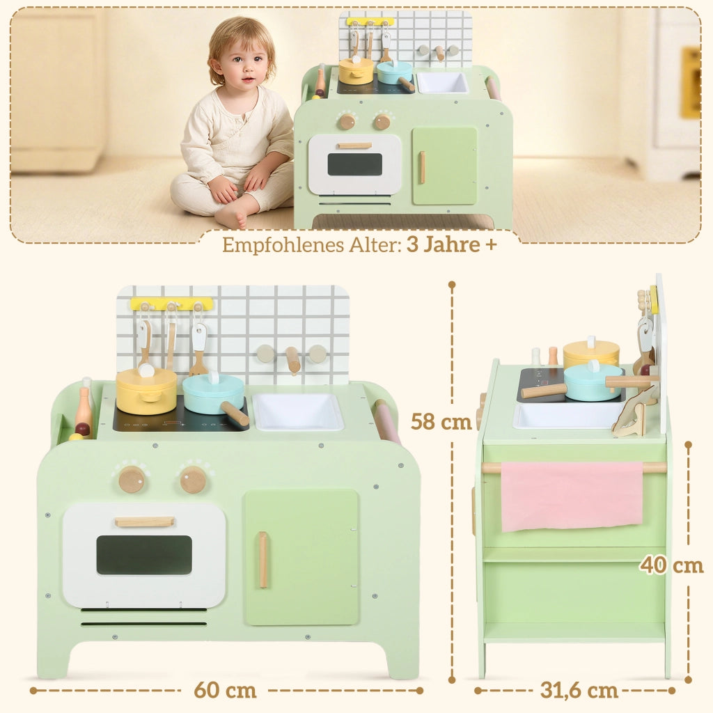 Cucina giocattolo per bambini con accessori ¨C Zephmum ¨C MDF, verde, 40 cm