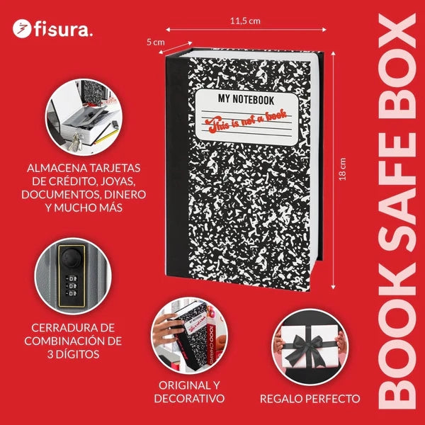 Cassaforte a forma di libro con scritta "This is not a book"