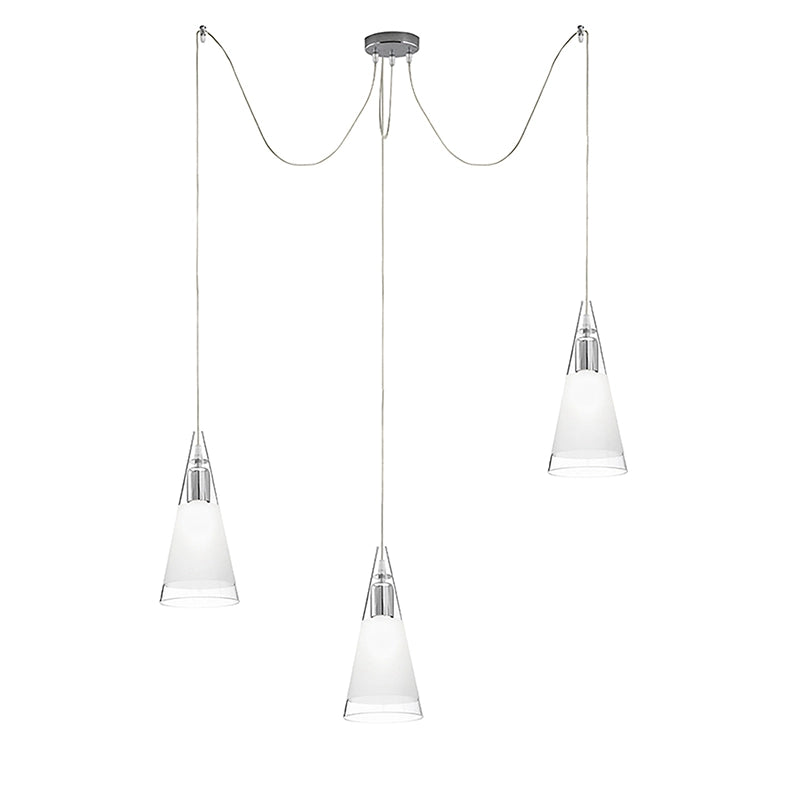Lampada a sospensione RENOIR 3 Elementi - Struttura in Metallo Cromato e Diffusore in Vetro Soffiato Bianco Satinato, Attacco E27, IP20 - Rossini