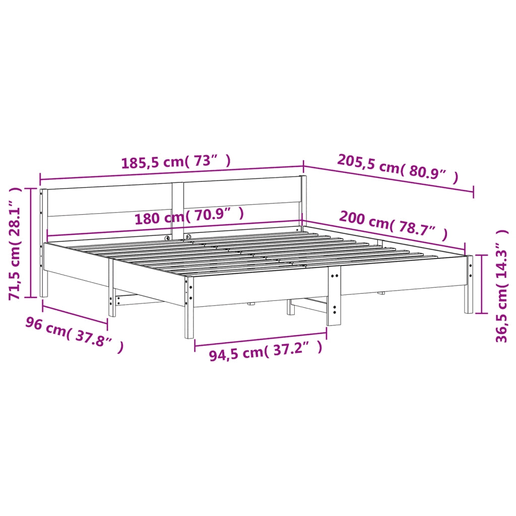 Giroletto senza Materasso Bianco 180x200 cm Legno Massello Pino 3216213