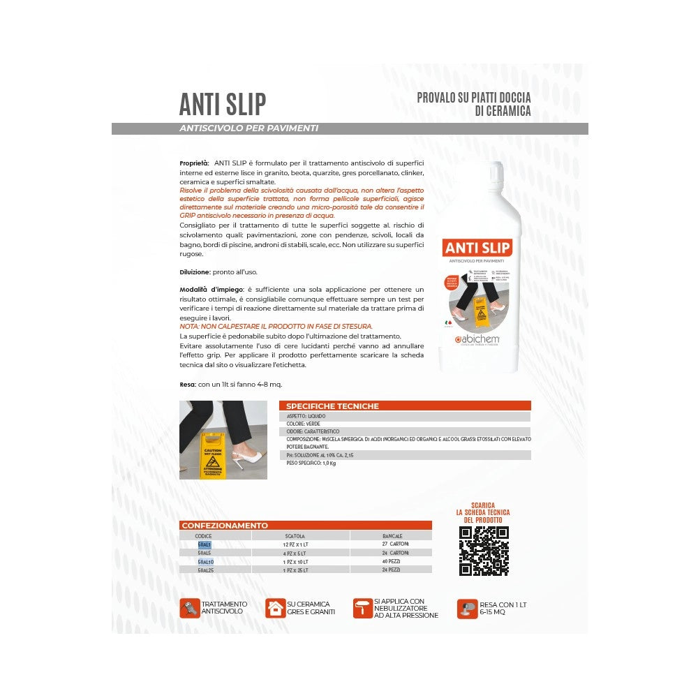 Abichem 1lt anti slip antiscivolo per pavimenti e piatti doccia