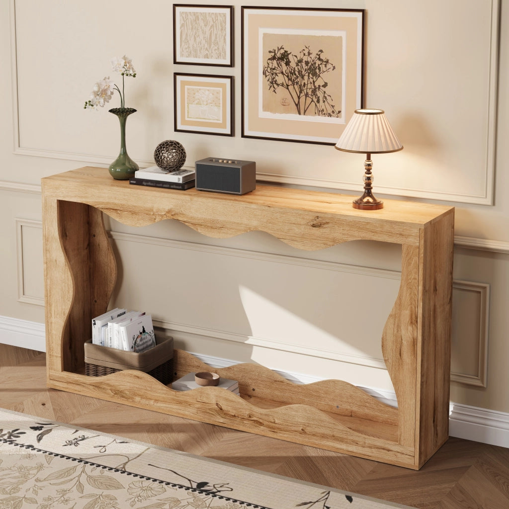 Consolle a 2 ripiani con struttura aperta per ingresso e soggiorno in truciolare 160.5×30×86.5 cm naturale