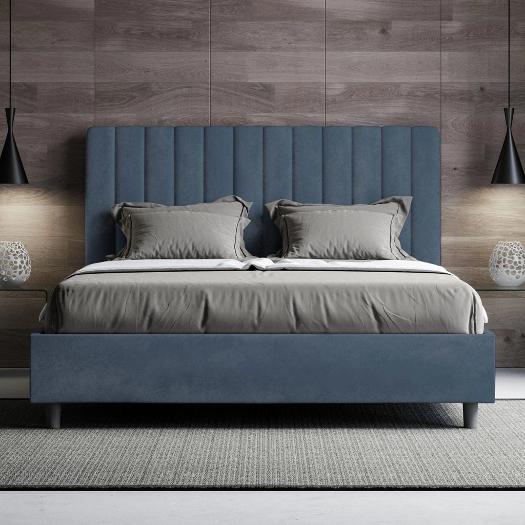 Letto Matrimoniale 160x190 cm con Rete e Contenitore Agueda Blu
