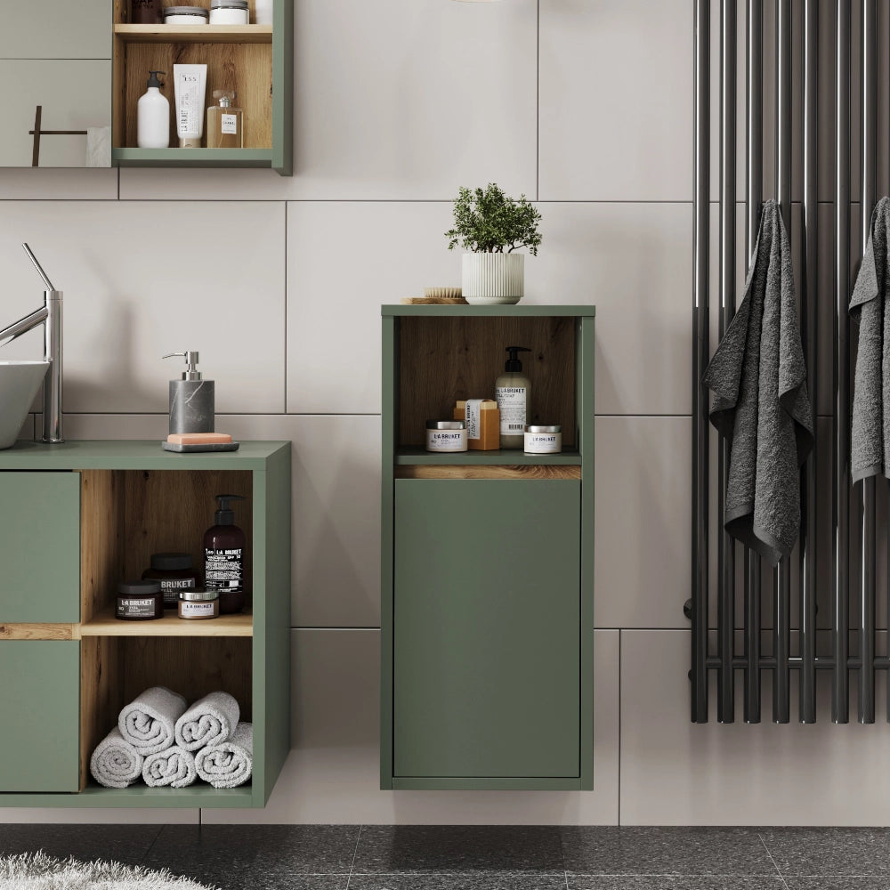 Vicco Mobiletto midi Verde/Artigianale 33 x 80 cm con porta e ripiano aperto