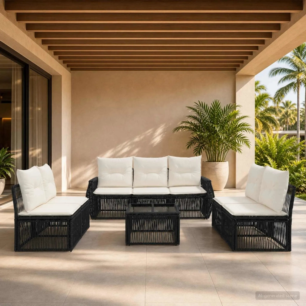 Set Divano da Giardino 8 pcs Nero e Bianco Crema polyrattan 3435388