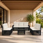 Set Divano da Giardino 8 pcs Nero e Bianco Crema polyrattan 3435388