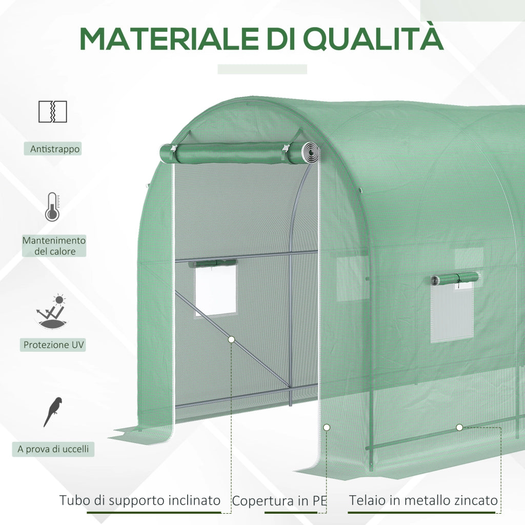 Serra da Giardino Tunnel ¨C zephmum ¨C Verde, 5x2x2 m, 8 Finestre