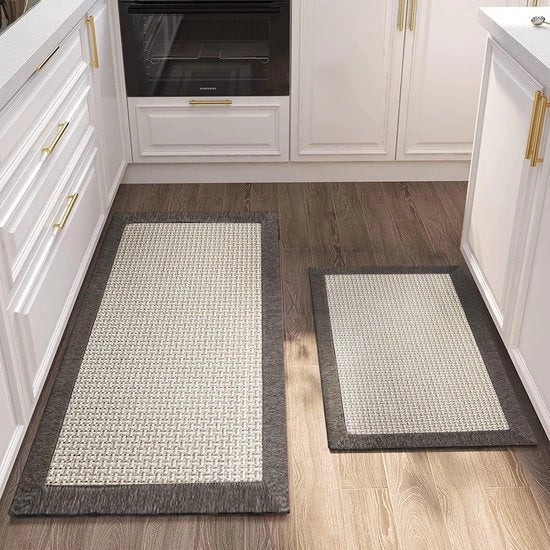 Tappeto da cucina, lavabile, antiscivolo, passo da cucina, lavabile, cotone e lino, passo, cucina, tappeto, passo, per ingresso, grigio, 50 x 80 cm