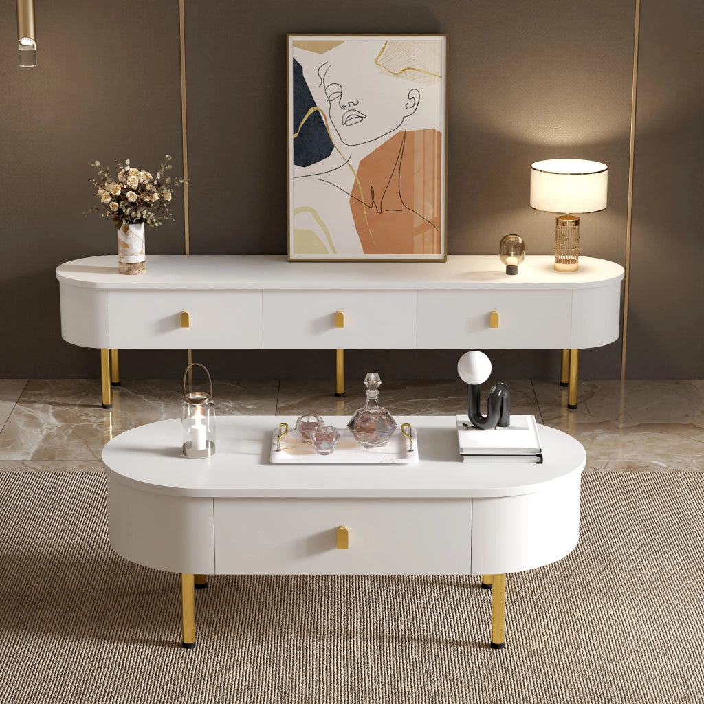 MOBILE TV con 3 cassetti 174x35x41 cm MDF Bianco e Oro