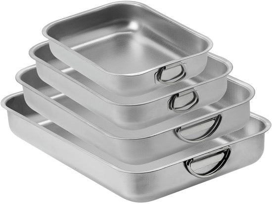 Lasagniera in Acciaio Inossidabile - 4 Pezzi - Tessitura a Mela - Rivestimento Anticaderente - Maniglie - 40 x 28 x 6,7 cm