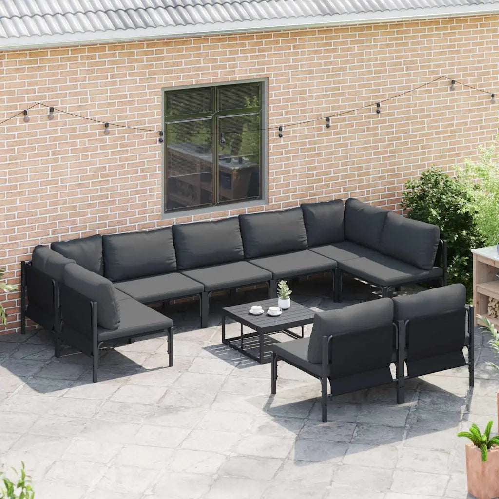 Set Divano da Giardino con cuscino 10 pcs Nero Acciaio 3379011