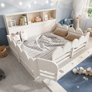 Letto a pavimento per bambini 140x190 cm bianco con barriera, porta e scaffale