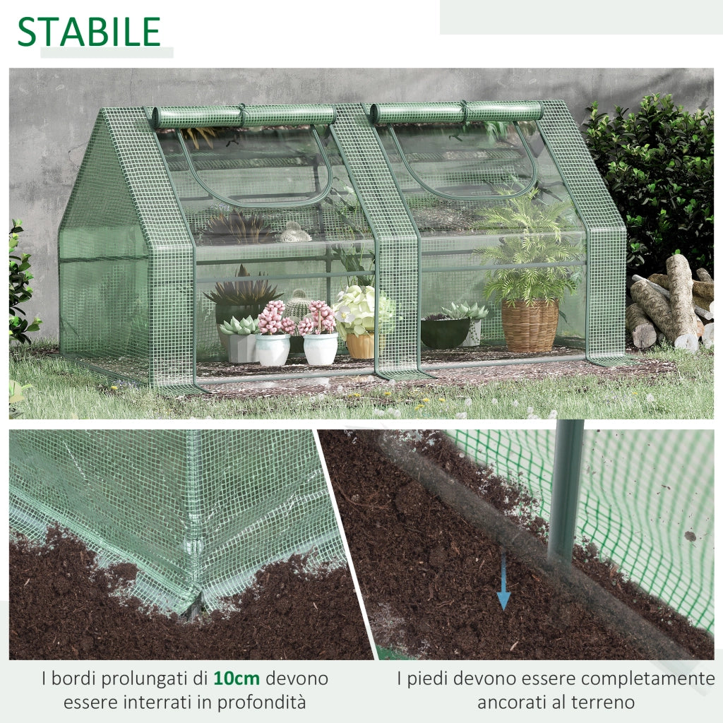 EasyComfort Serra per Piante Orto con 2 Coperture in PE e PVC, Struttura in Acciaio - Verde 180x90x90cm