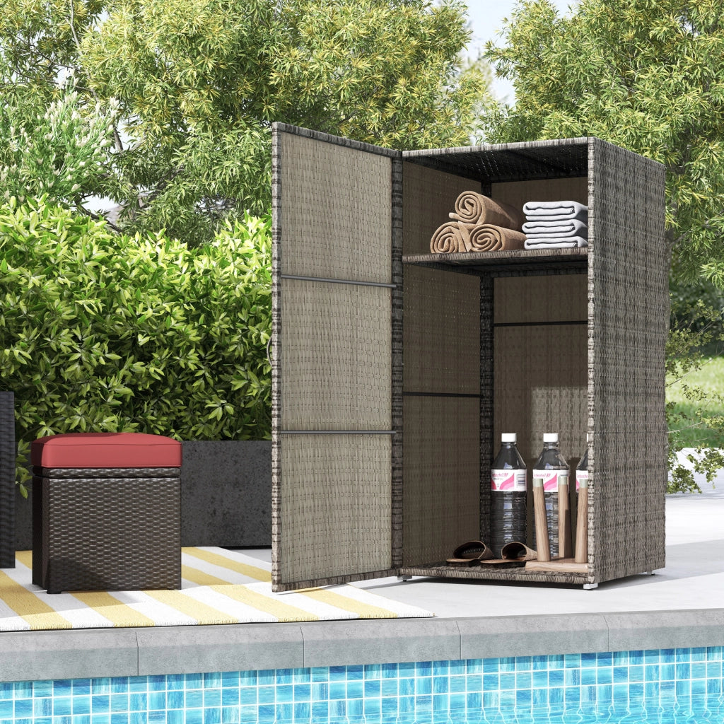 Armadio da Giardino in Polyrattan ¨C Minimal ¨C Grigio, 60x63x120 cm