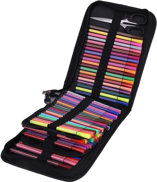 Etui per pennarelli 120 slot - tela - portatile - leggero - organizzatore - cintura elastica - astuccio per pennarelli