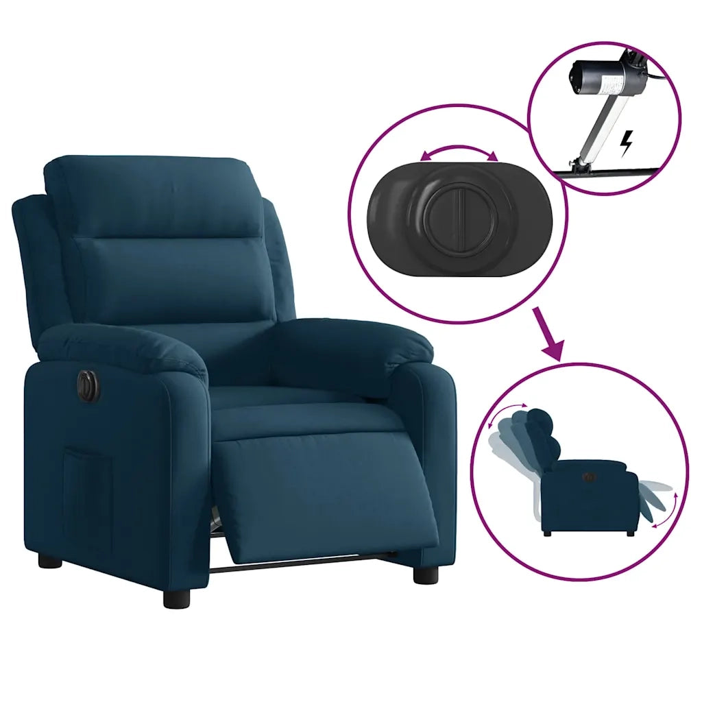 Poltrona Reclinabile Elettrica Blu in Velluto 3205080