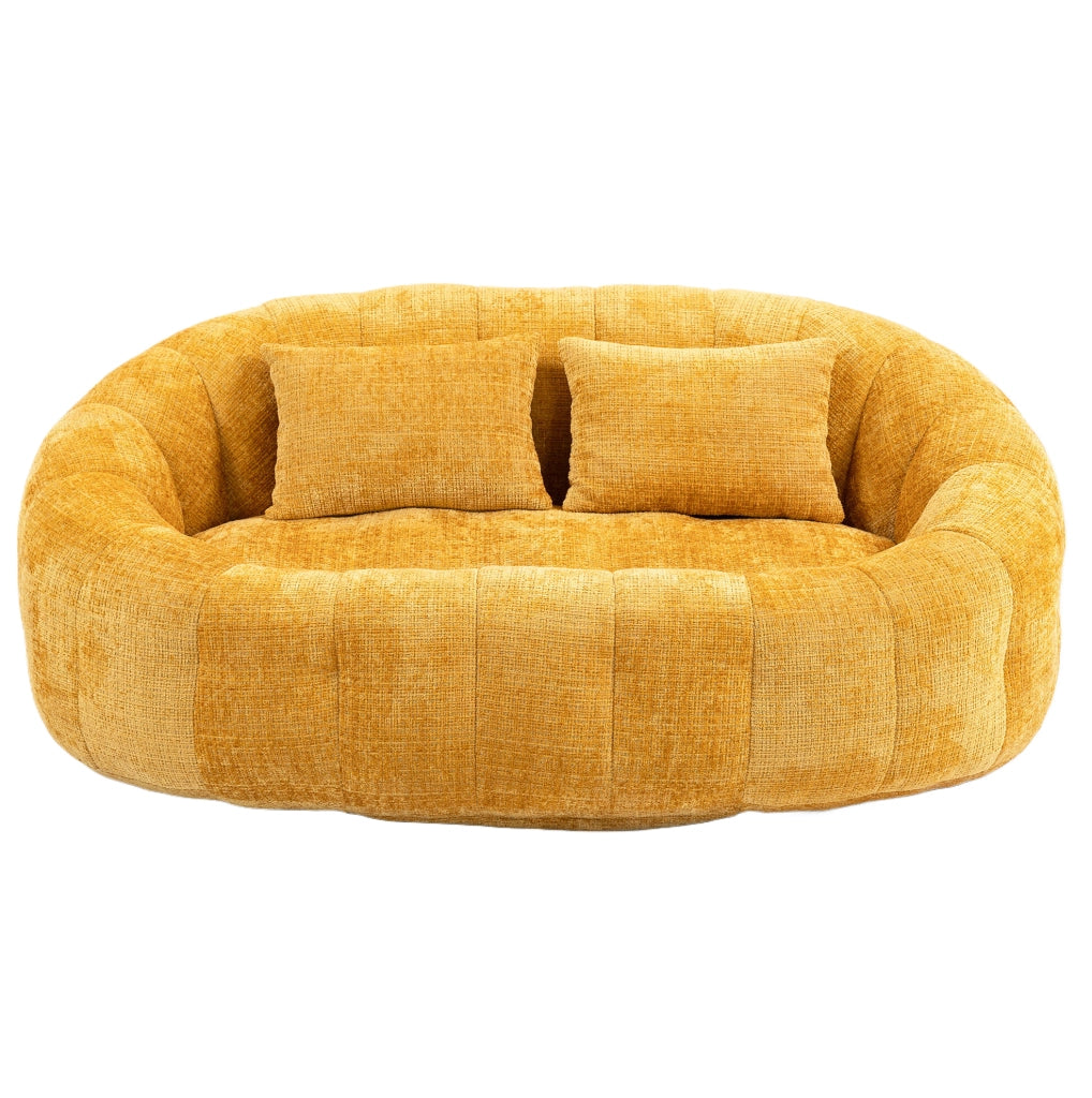 Sacco pouf divano a due posti in ciniglia gialla 150x95x63 cm; con schiuma memory