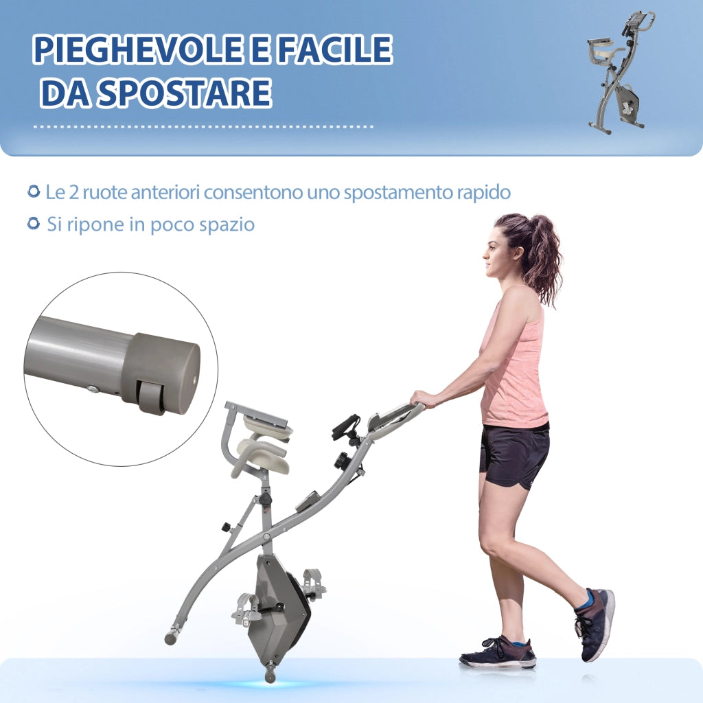 Cyclette Pieghevole 2 in 1 con Sensore Frequenza Cardiaca ¨C Minimal ¨C Grigio