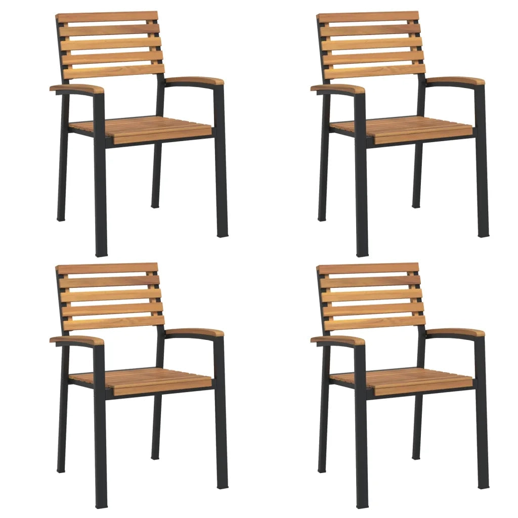 Sedie Giardino Impilabili 4 pz Legno Massello Acacia e Metallo 362015