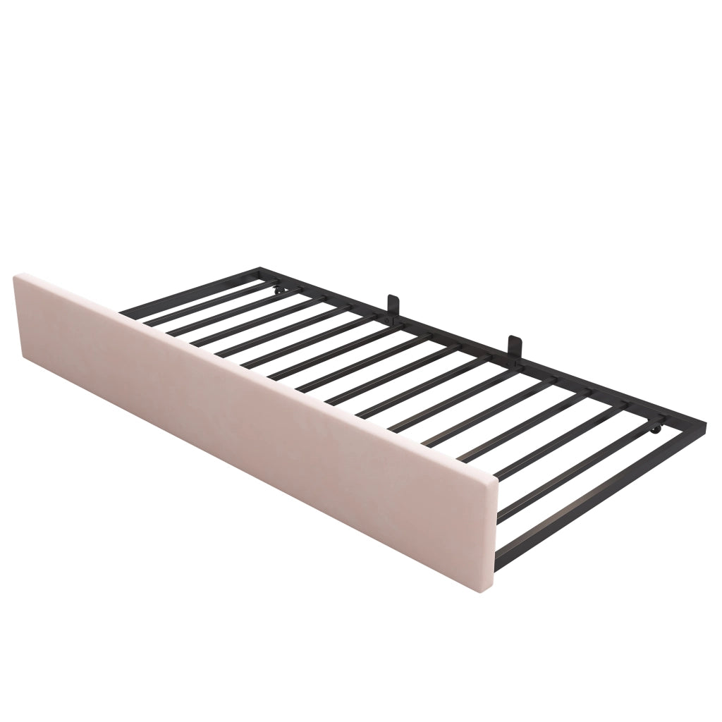 DESMIU Lit simple 90 × 200 cm con letto estraibile, design corona e griglia, senza materasso, in velluto, rosa