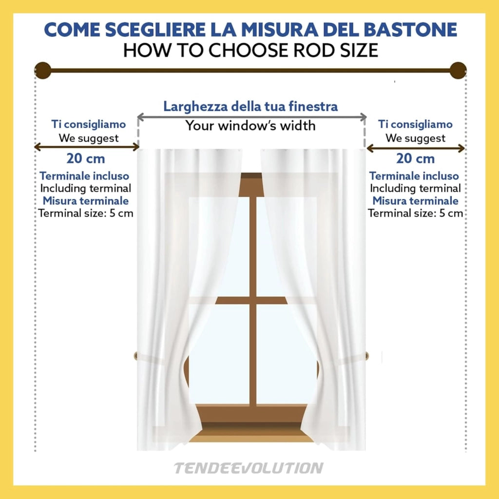 Bastone Tenda in Legno di Alta Qualità, diametro 35 mm a strappo colore bronzo antico terminale old lunghezza 200 CM