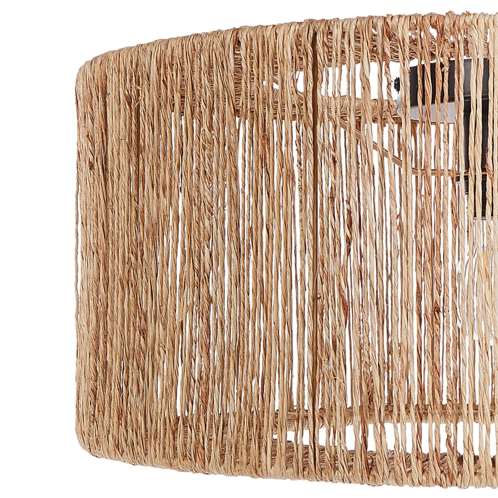 Lampada da soffitto Paralume di iuta naturale Base di ferro nero Lampo boho a sospensione Luce del soggiorno Camera da letto Corridoio