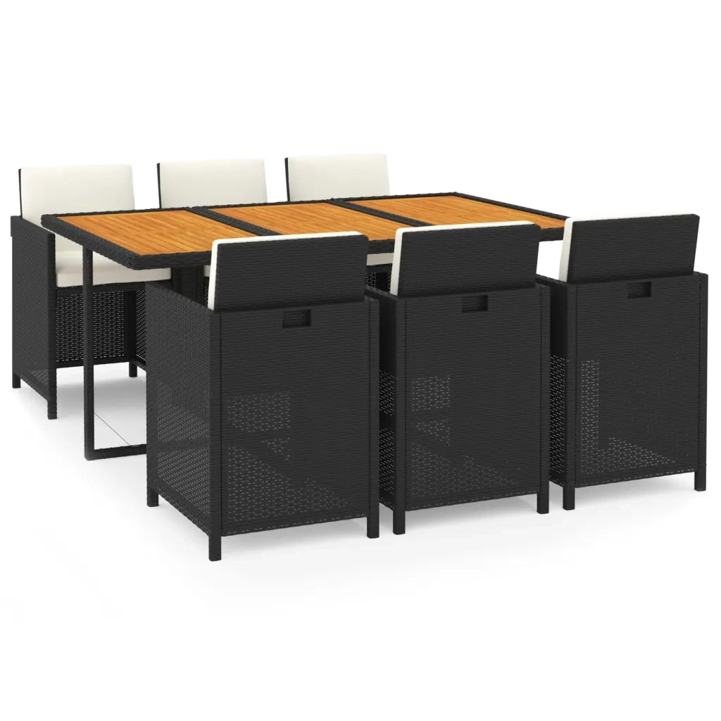 Set da Pranzo da Giardino 7 pz Nero con Cuscini in Polyrattan 3095545