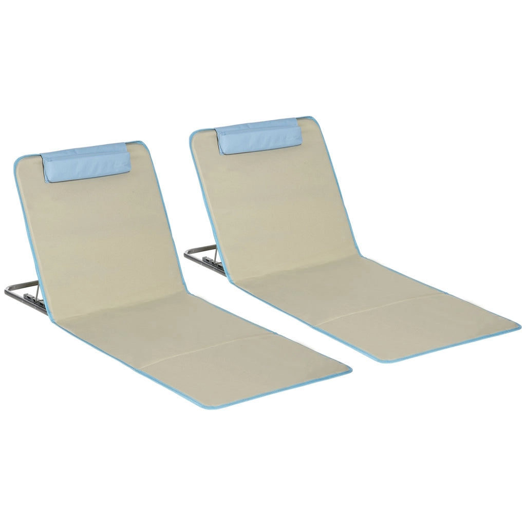 Set 2 Sdraio da Spiaggia 53x124x35-45 cm con Schienale Regolabile e Poggiatesta Beige e Azzurro