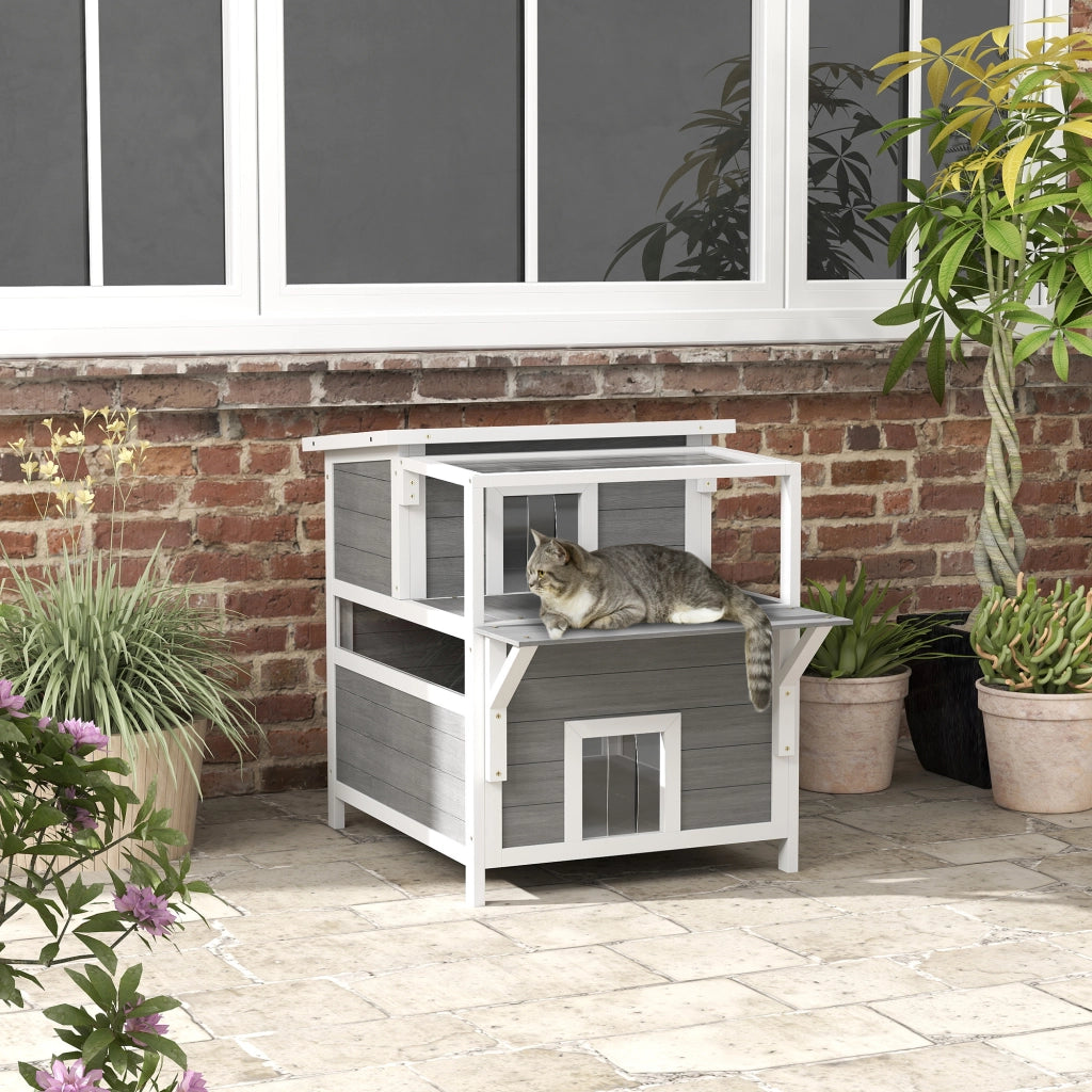 Casetta per gatti 2 livelli con balcone ¨C Minimal ¨C grigio chiaro
