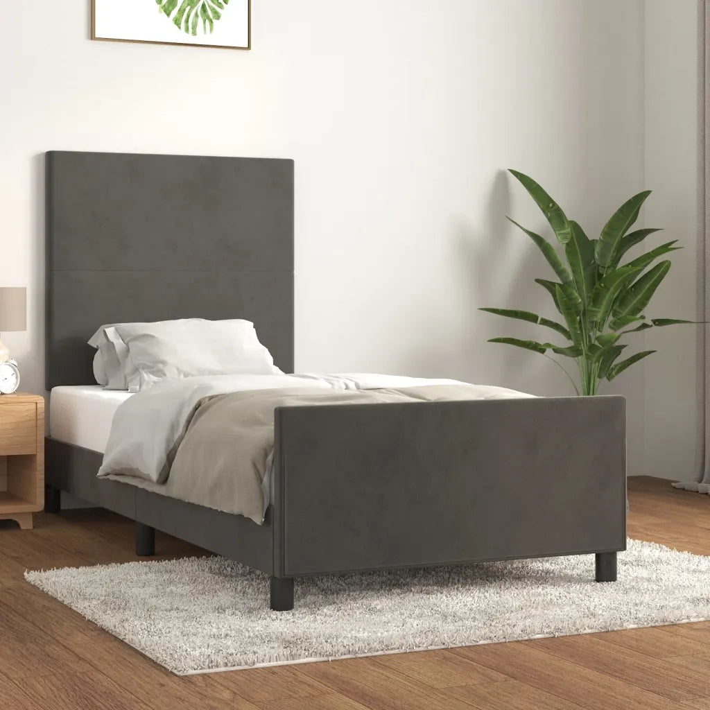 Letto singolo | Letto per adulti | Giroletto senza Materasso Grigio Scuro 90x200 cm Velluto