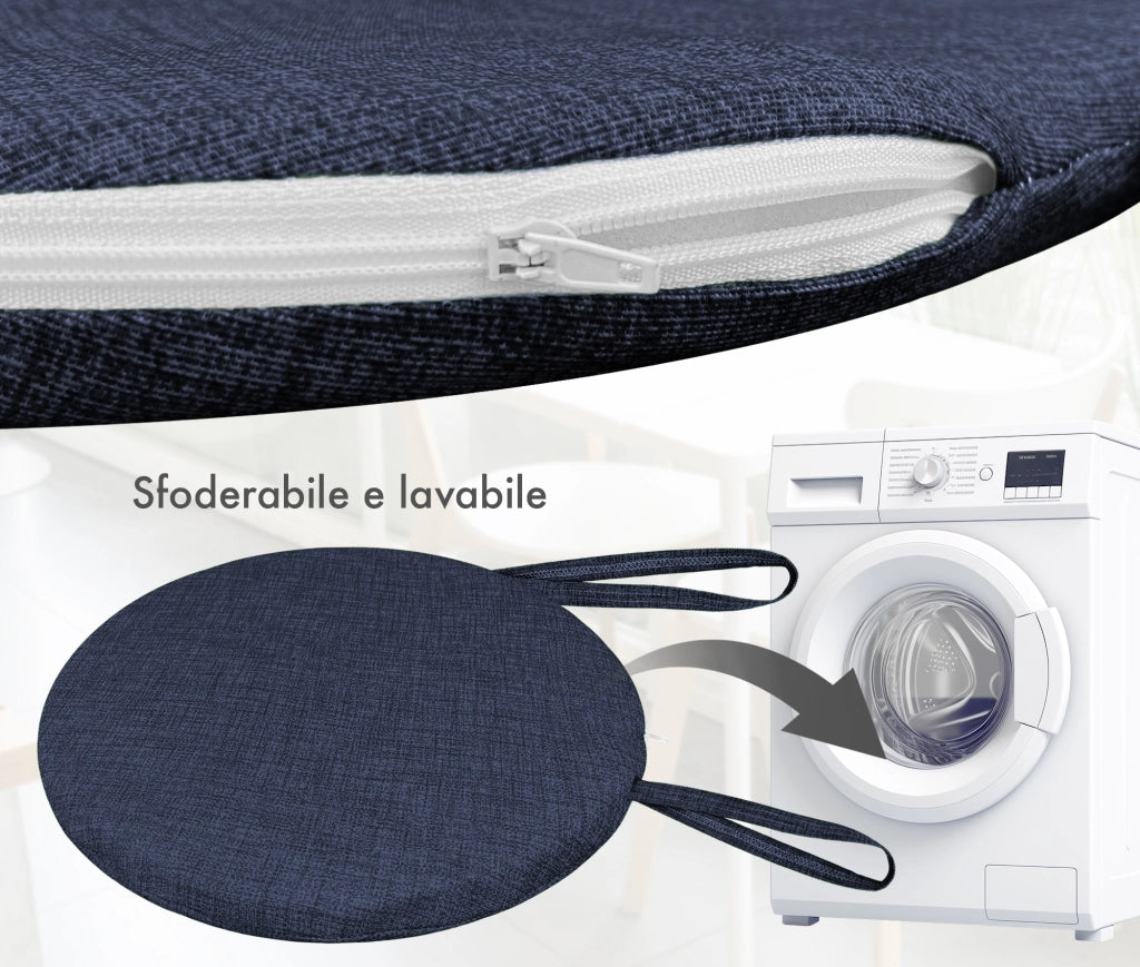 Cuscini Rotondi Per Sedie Cucina Imbottiti Sfoderabili Con Cerniera Cuscino Rotondo Ø 40 Cm Sedia Tavolo Lavabile In Lavatrice Con Lacci Per Fissaggio Prodotto Italiano Comodi 6 Pezzi - Blu