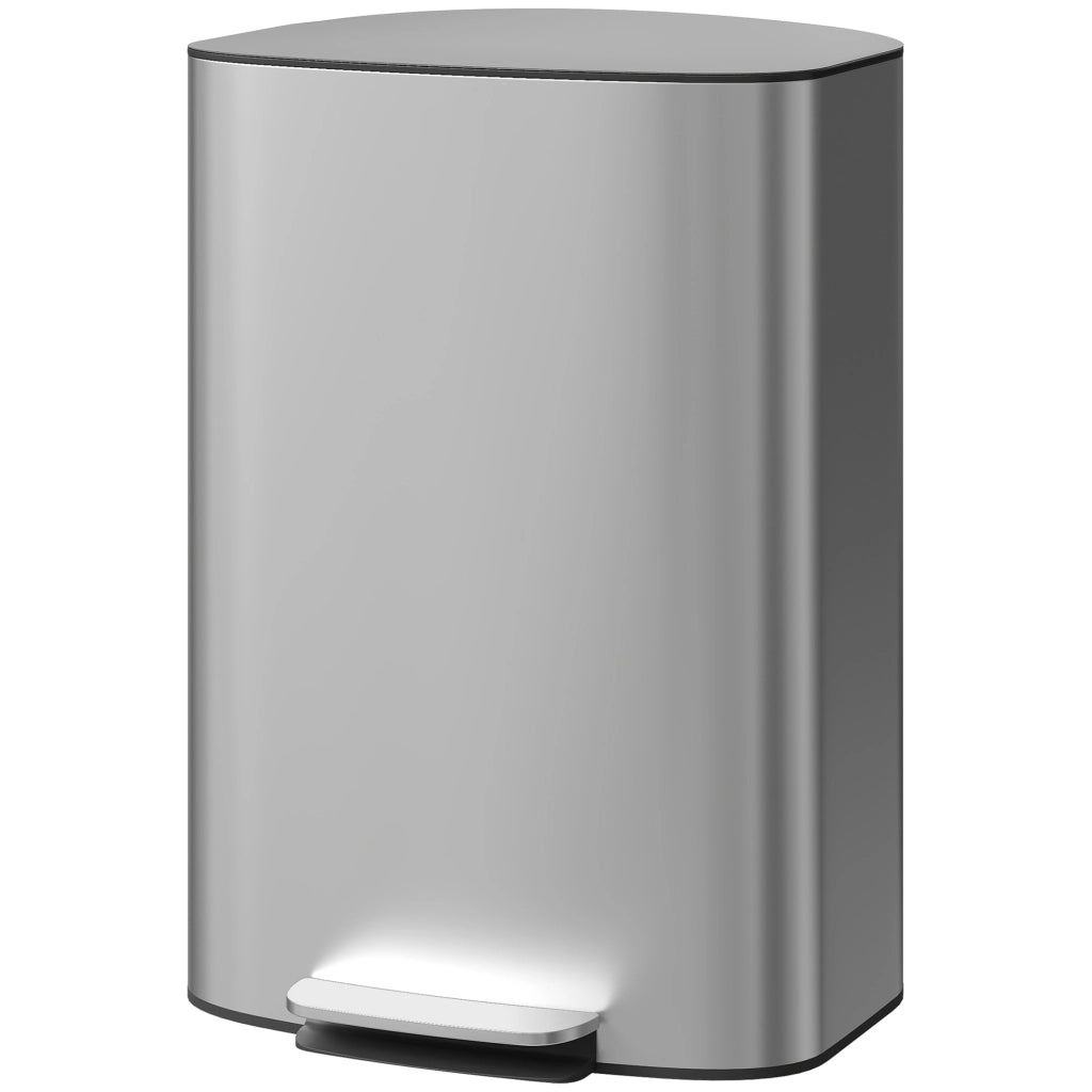 Pattumiera a Pedale da 50L con Coperchio Ammortizzato. Apertura a 90¡ã e Secchio Rimovibile. Acciaio Inox. Grigio