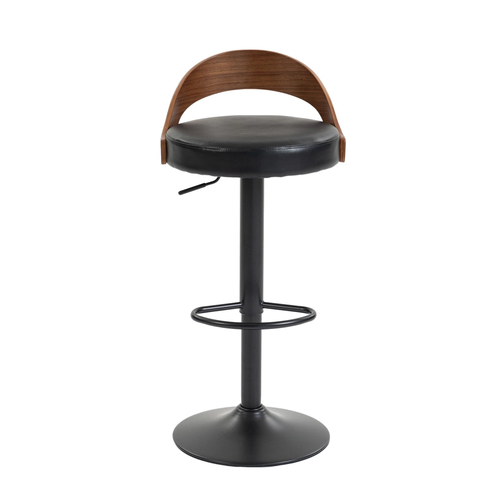 Set di 2 sgabelli da bar girevoli 360° con schienale, altezza regolabile, seduta in PU nero, struttura in metallo