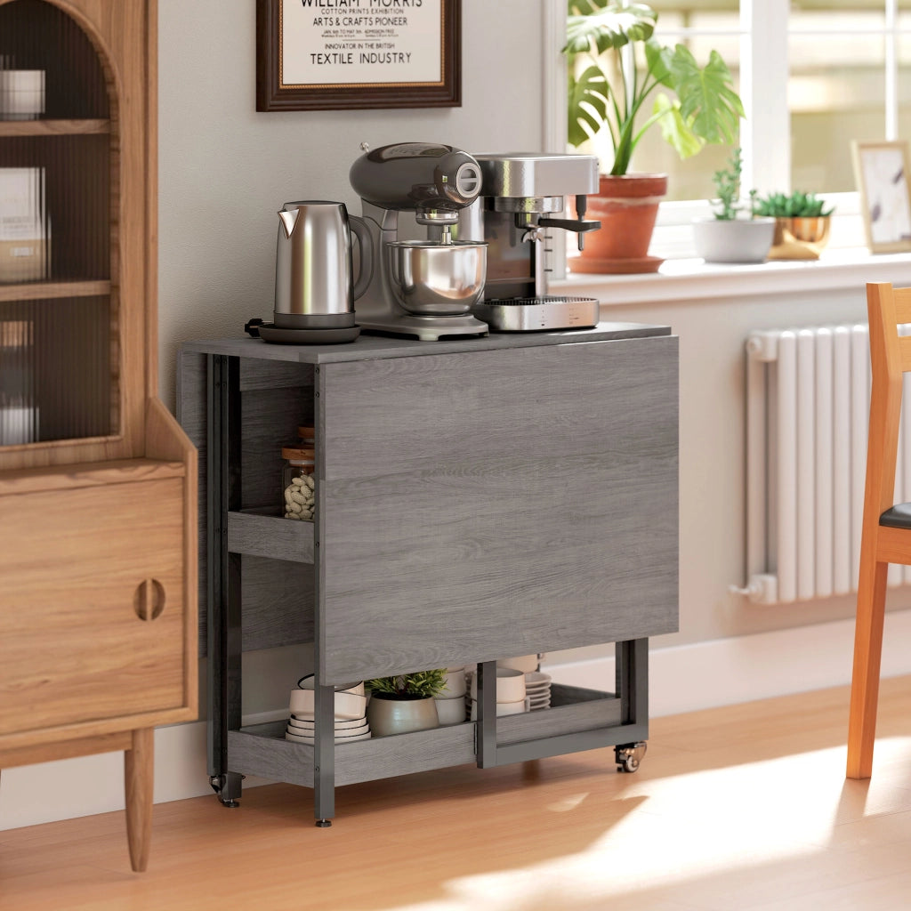 Tavolo Pieghevole a 2 Ribalte per 4 Persone con 2 Ripiani Aperti, in Legno e Metallo, 133.4x80x75 cm, Grigio