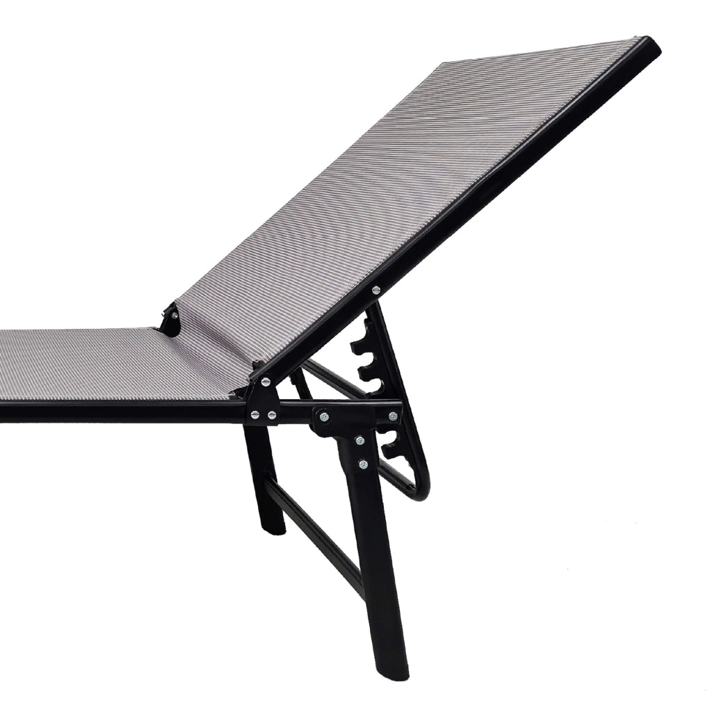 Lettino Prendisole Pieghevole Professionale in Acciaio e Textilene 182x63 cm – Schienale Regolabile 5 Posizioni, Struttura Robusta, Ideale per Giardino, Piscina e Relax Grigio
