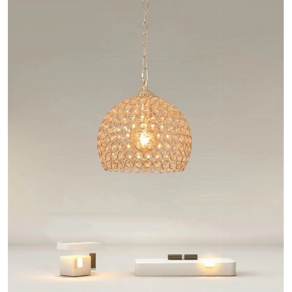 Trade Shop - Lampadario Sospeso Tondo Cupola Cristalli Lampada Mezza Sfera Luce E27 Oro 32347 -