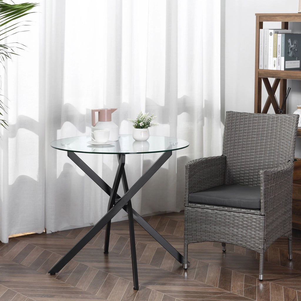 TAVOLINO rotondo in vetro temperato 80x80x75 cm nero con struttura in acciaio