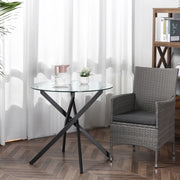 TAVOLINO rotondo in vetro temperato 80x80x75 cm nero con struttura in acciaio