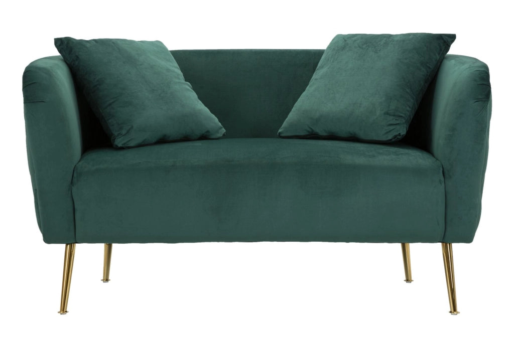 Divano 2 posti in metallo e tessuto dorato e verde cm 127x74x73