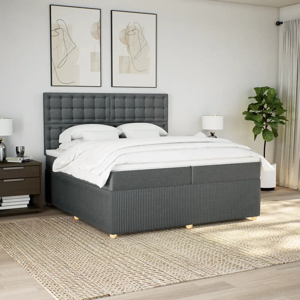 Giroletto a Molle con Materasso Grigio Scuro 200x200 cm Tessuto