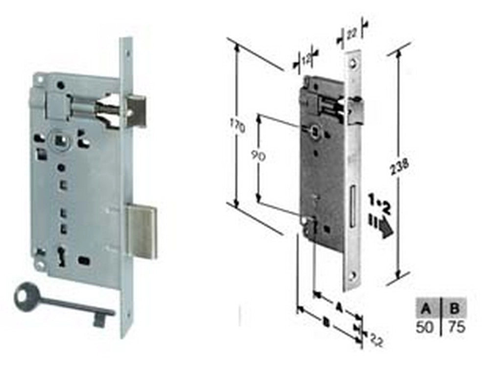 1pz serratura bussola infilare bordo quadro cromo satinato mm50 bordo acciaio cod:ferx.fer203906