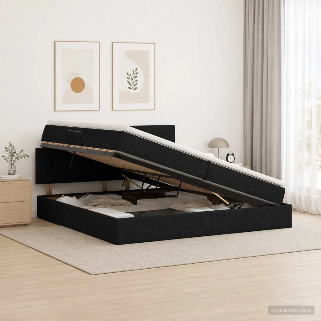 Letto con contenitore LED e materasso Nero 200 x 200 cm Tessuto 3459086