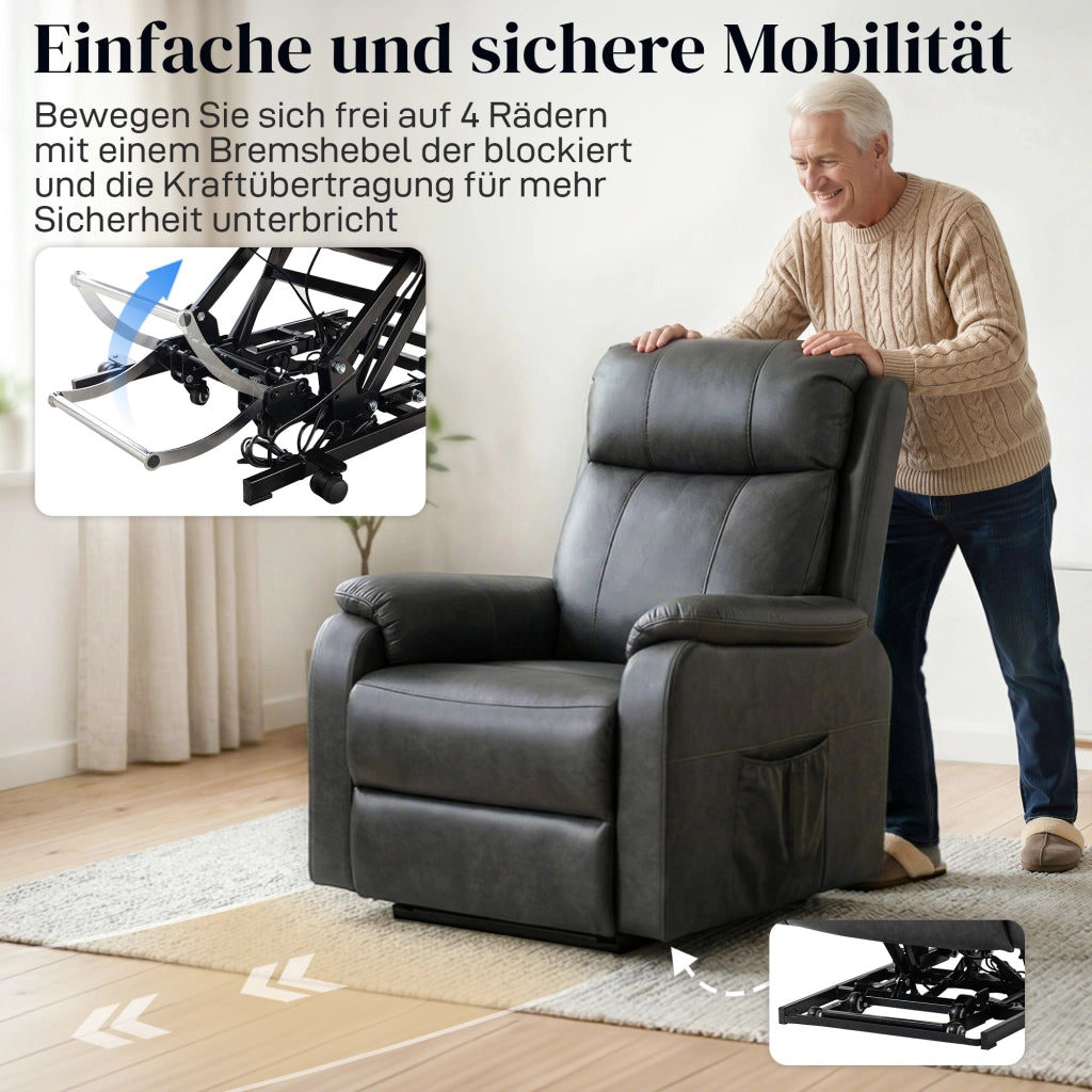 Poltrona Relax Alzapersona Elettrica ¨C Xylo ¨C Doppio Motore Reclinabile Similpelle Nera