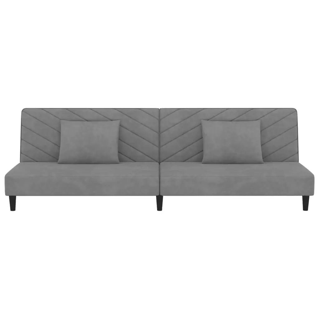 Divano Letto a 2 Posti con 2 Cuscini Grigio Chiaro in Velluto 375910