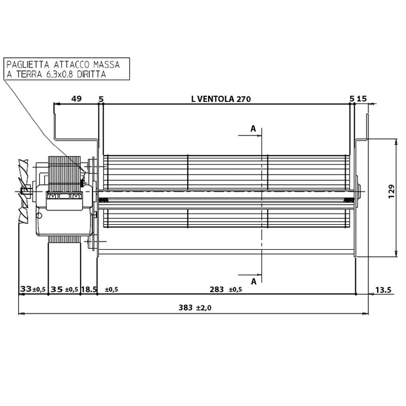 Motore Ventola tangenziale 383mm 283x44 stufe a Pellet EMMEVI FERGAS 153455 EDILKAMIN Italia CAMINI