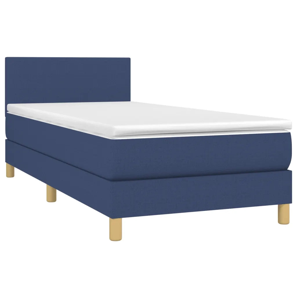 Letto singolo | Letto per adulti | Giroletto a Molle con Materasso Blu 90x200 cm inTessuto