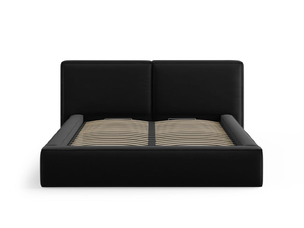 Cosmopolitan Design - Letto a cassettone con testiera doppia "Arendal" 160x200cm in velluto nero 