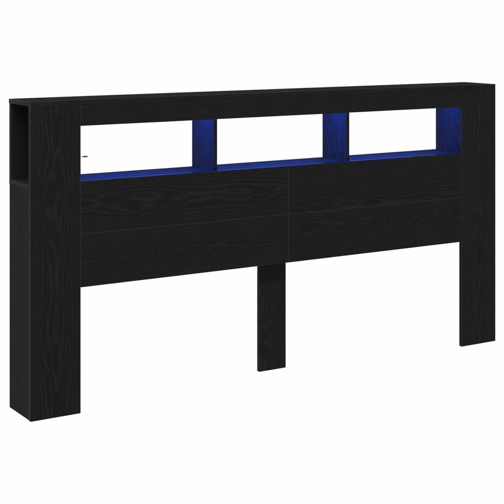 Testiera | Testata LED con lo scaffale Rovere Nero 200 x 18,5 x 103,5 cm